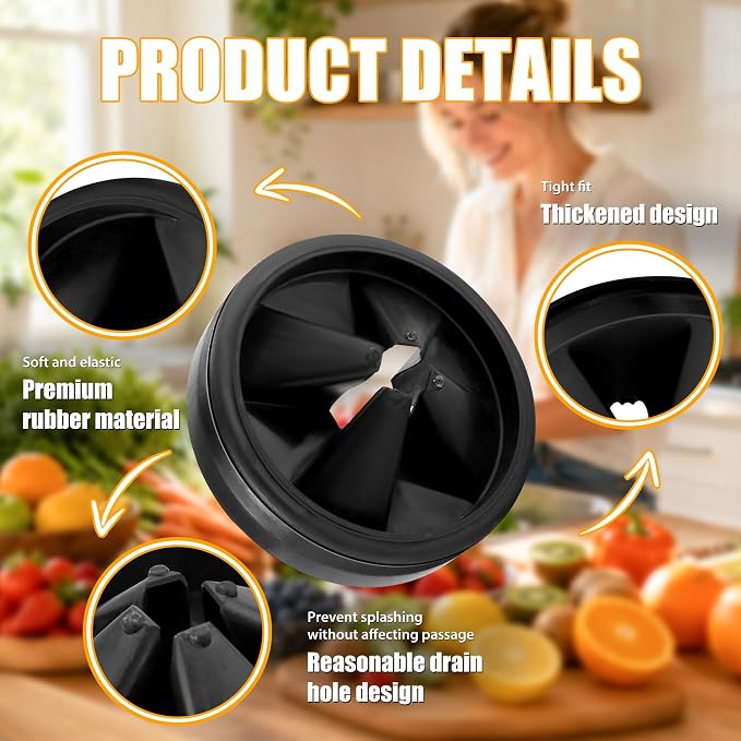 3 3/8" Garbage Disposal Splash Guard Replacement for InSinkErator Evolution | QCB-AM rubber Drain Insert, Sink Baffle, Garbage Disposer Accessories, Upgraded Removable Quiet Collar Drain Plugs, Black - Image 5