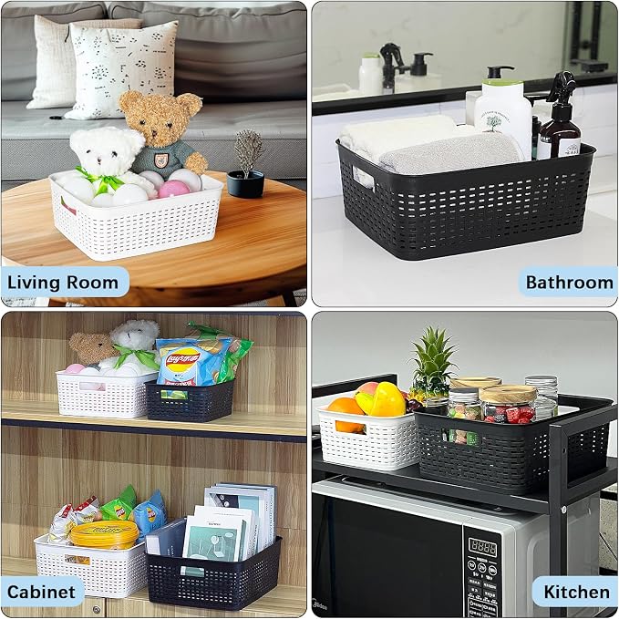 Soddeph Plastic Storage Baskets for Cabinets, Household Pantry Organization with Handle,Organizer Bins for Room,Bathrooms,Under-Sink,Kitchen (Black, XS-3PACK) - Image 6