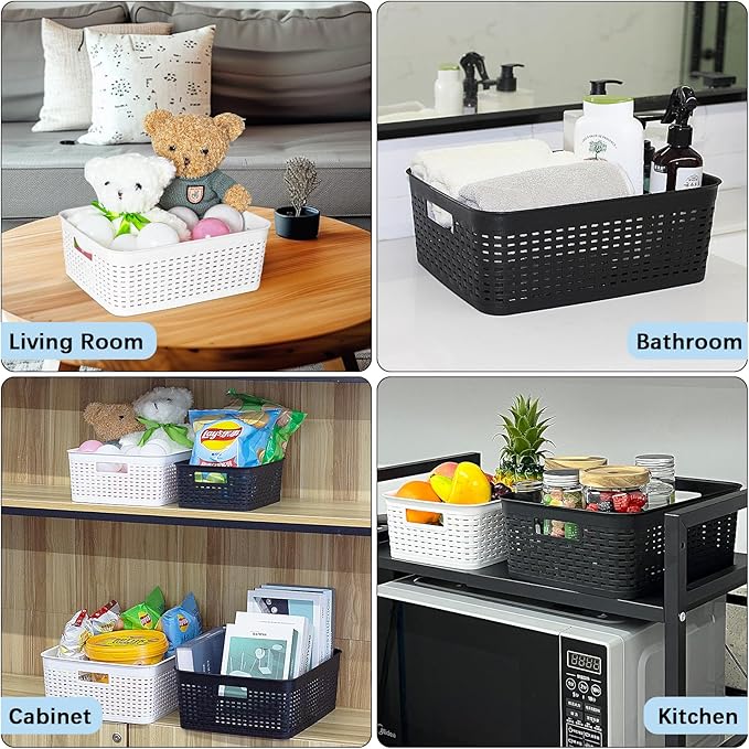 Soddeph Plastic Storage Baskets for Cabinets, Household Pantry Organization with Handle,Organizer Bins for Room,Bathrooms,Under-Sink,Kitchen (Black, M-3PACK) - Image 5