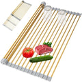 Golden Expandable Roll-UP Dish Drying Rack-Large 304 Stainless Steel Dish Drainer Over The Sink for Kitchen Countertop,Extendable & Rollable & Food Grade (Gold,22.08'x 13.2') by HAYAWEY