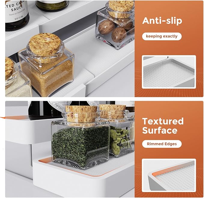 Expandable Spice Rack Organizer for Cabinet - 3 Tier Adjustable Cabinet Spice Organizer Easy Visibility - Spice Organizer for Cabinet Countertop Cupboard Pantry Organization (White) - Image 6