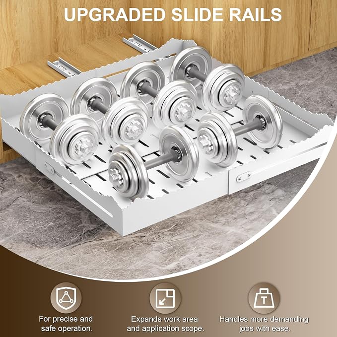 Pull Out Drawers for Cabinets, Expandable Pull Out Cabinet Organizer 11-18" Width,13-24" Depth, Roll out Shelves for Cabinets Without Lip, No Drill Adjustable Slide out Drawers for Kitchen & Pantry - Image 5
