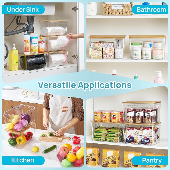 Vtopmart 2 Pack Trash Bag Holder with Bamboo Lid, Garbage Bag Dispenser | Stackable Trash Bag Organizer for 13/30/33 Gallon Bags, Clear Organizer Bins for Under Sink, Laundry Room Organization - Image 7