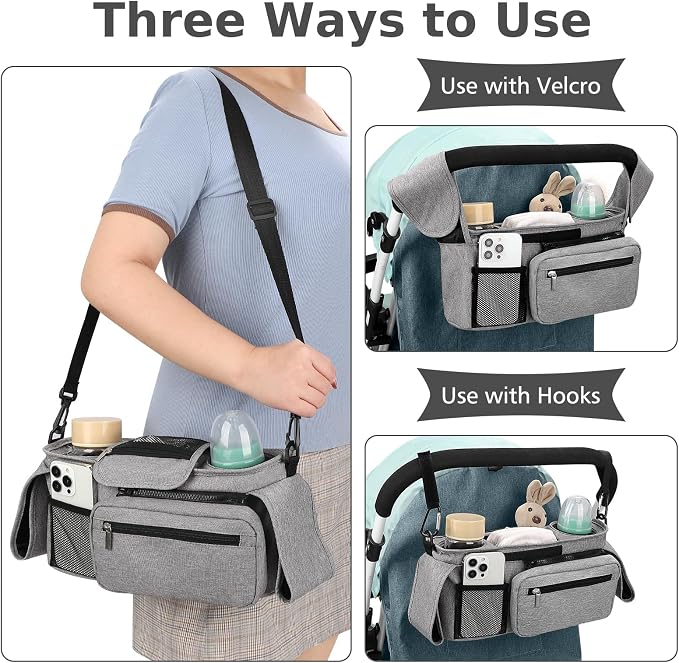 Accmor Universal Stroller Organizer with Insulated Cup Holder Detachable Phone Bag and Shoulder Strap,Stroller Bag Caddy Organizer for Uppababy, Baby Jogger, Britax Strollers - Image 5