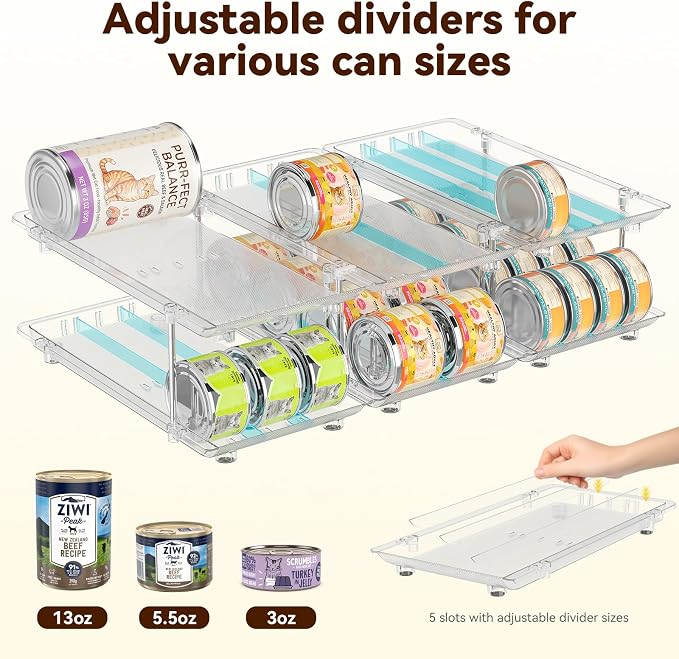 Cat Food Can Organizer, 2 Tier Adjustable Clear Can Rack - Image 2