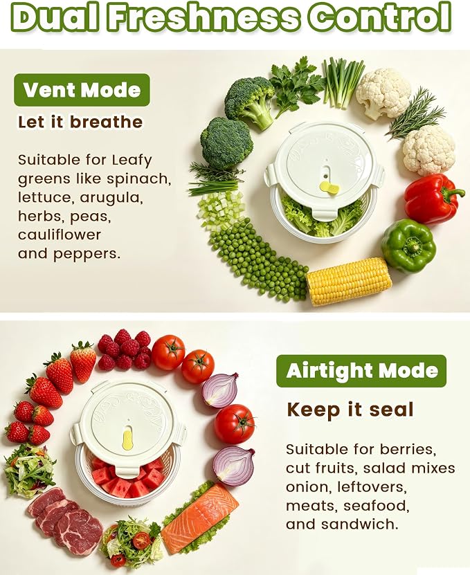 8 Pieces Airtight Fruit Storage Containers for Fridge with Air Circulation Vent, 4 Pack Round Produce Saver with Colander for Berry Lettuce Salad Vegetable Storage, Refrigerator Organizers -White - Image 2