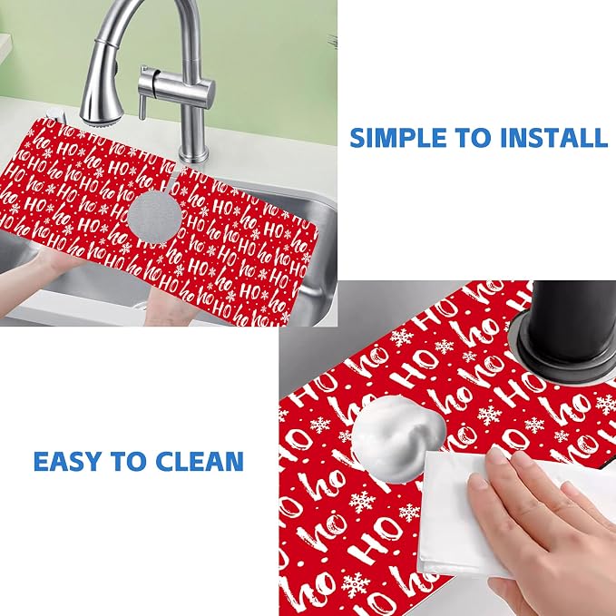 Christmas Hohoho Kitchen Sink Splash Guard Mat Santa Claus Laugh Sink Splash Guard Faucet Mat Draining Mat Fast Drying Sink Protectors for Kitchen and Bathroom 5.5"×15" - Image 5