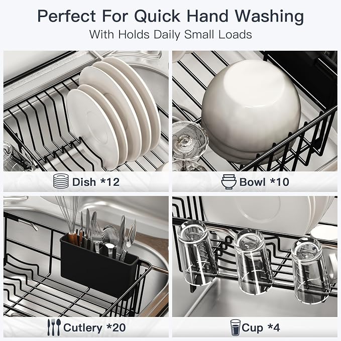 Dish Drying Rack Over The Sink with Utensil Holder | Expandable Stainless Steel Dish Drainer for Small Kitchen, Apartment, RV, Counter Space Saving, Perfect Fit, Rustproof - Image 6