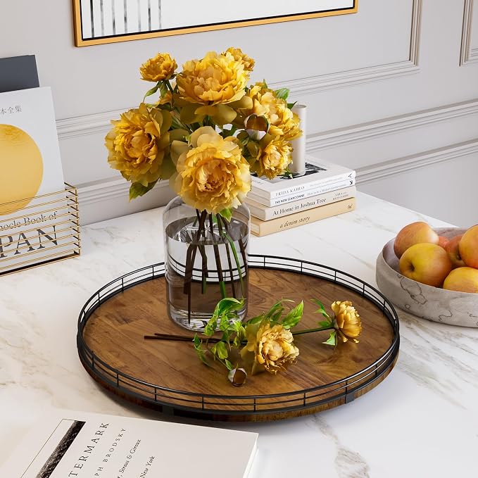 AMH 18-Inch Farmhouse Oak Lazy Susan Organizer, Walnut Finish | Smooth rotating oak tray with walnut finish for dining tables, kitchen counters, pantries and cabinet storage. - Image 3
