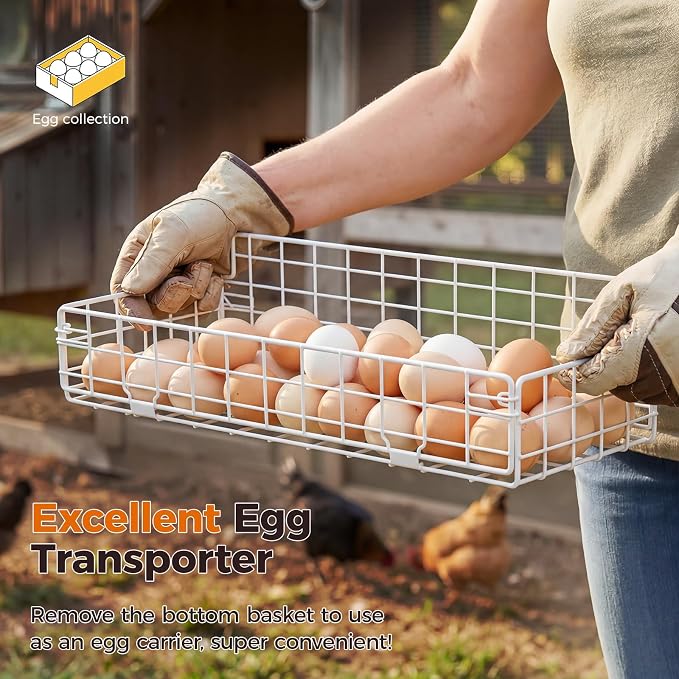 Egg Holder Countertop with 3 Pull-Out Tier Baskets, White | Sturdy Metal Frame, 5 Adjustable Dividers,7 Date Tags, Egg Basket for Gathering Fresh Eggs, Chicken Coop Accessories - Image 6