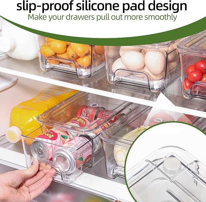 Large Fridge Organizer Drawers, 4 Pack Clear Pull-Out Refrigerator Organizer Bins, Stackable Fruit and Vegetable Storage Containers for Kitchen, Refrigerator, Pantry - Image 6
