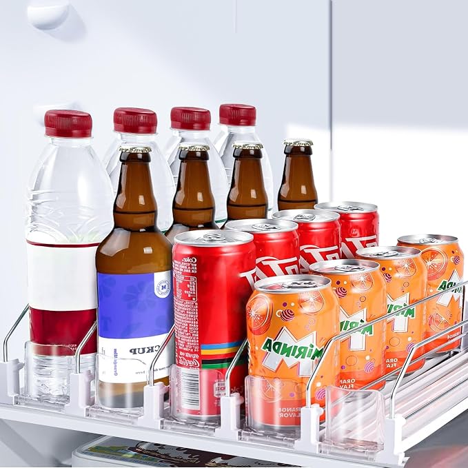 Drink Organizer for Fridge, Soda Can Organizer Dispenser for Refrigerator with Automatic Pusher Glide, Width Adjustable Clear Dividers Can Holder for 25 Cans, 15''D x16.6''W, 5 Rows by Vocaon-ForaConvenientHomeLife