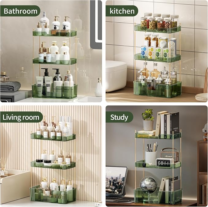 Akinbas 3 Tier Bathroom Organizer Countertop Makeup Perfume Tray Skincare Organizer for Bathroom Dresser Vanity (Green) - Image 5