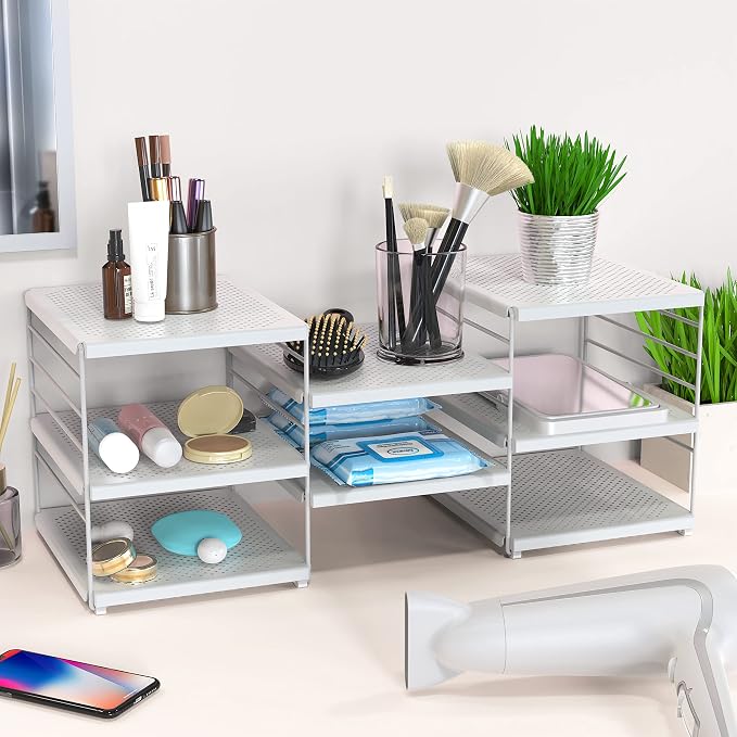Simple Houseware Expendable Kitchen Counter Shelf Organizer, White, Plastic, 23.2" L x 9.8" W x 8.7" H | 23.2" L x 9.8" W x 8.7" H - Image 6
