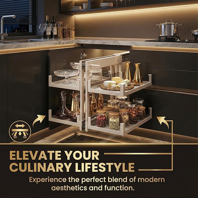 Blind Corner Cabinet Pull Out 13", 14.1", 15.3", 16.9", 2 Tier Kitchen Cabinet Organizer, Left & Right Open Compatible, Blind Corner Kitchen Cabinets - Image 8