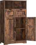 Iwell Storage Cabinet with 2 Drawers & Adjustable Shelves, Cupboard, Floor Cabinet for Living Room, Home Office, Rustic Brown by IWELL