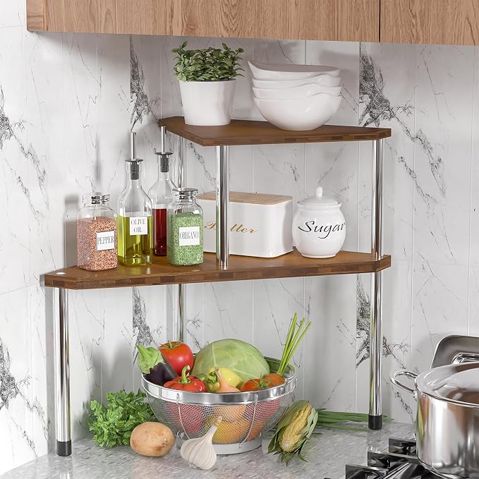 Weenson Bathroom Organizer Countertop, Bathroom Sink Organizer for Toiletries, Makeup, Skincare, Bamboo 2-Tier Kitchen Countertop Organizer for Spice Salt (Brwon) - Image 3