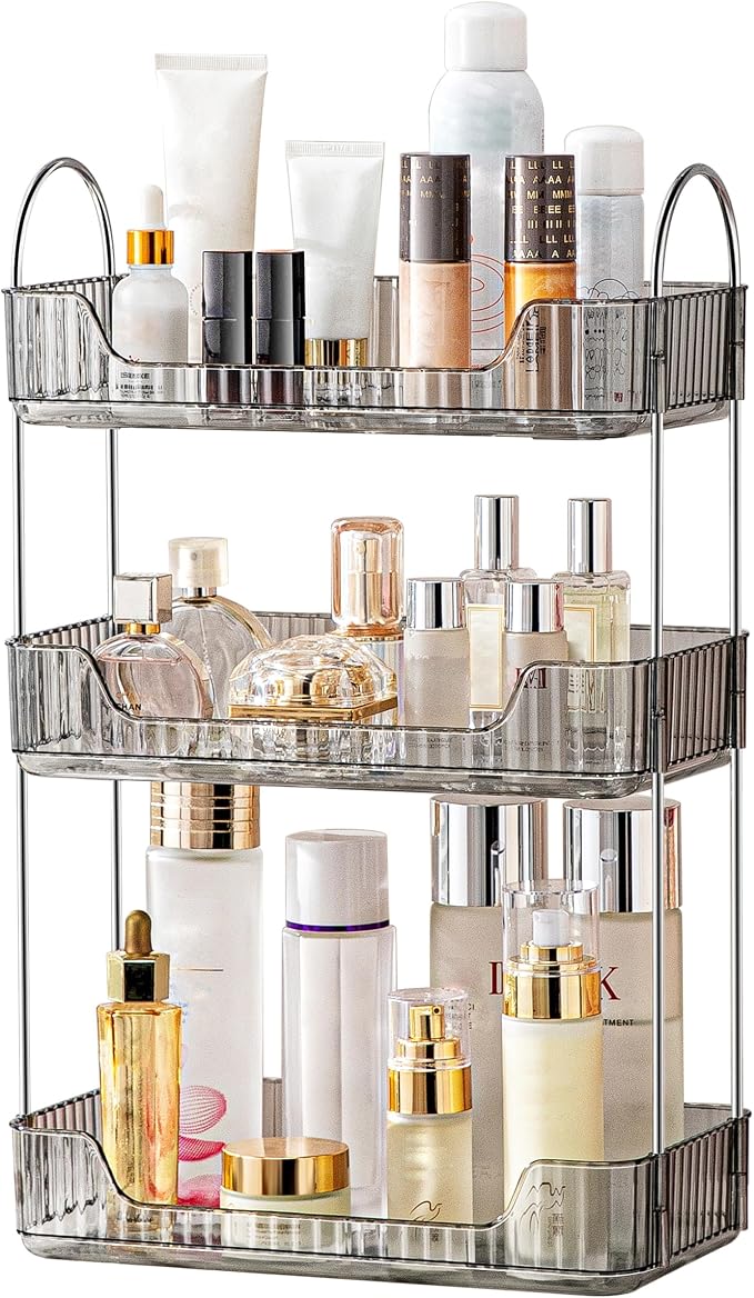 Akinbas 3 Tier Bathroom Organizer Countertop Makeup Perfume Tray Skincare Organizer for Bathroom Dresser Vanity (Grey) by AKINBAS