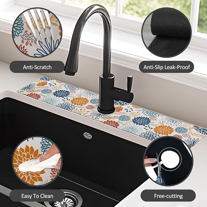 24" X 5.5" Kitchen Sink Splash Guard Faucet Mat Mandala Super Absorbent Fast Drying Faucet Guard & Draining Mat Sink Splash Guard Behind Faucet for Kitchen, Bathroom - Image 4