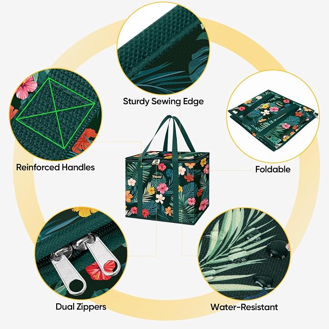 BALEINE 3PK Insulated Reusable Grocery Bag, Heavy Duty Shopping Tote | Foam & Foil Insulation, 9" Long Handles, Reinforced Bottom Keeps Upright, Fold Flat Storage, Water-Resistant Shopping Bag - Image 7
