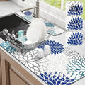Findosom 2PCS 17" x 32" Dish Drying Mat & 24" x 5.5" Sink Splash Guard, Super Absorbent & Cuttable Dish Mat Drying Kitchen Mat with Blue Floral, Hide Stain Drying Mat for Kitchen Counter by Findosom