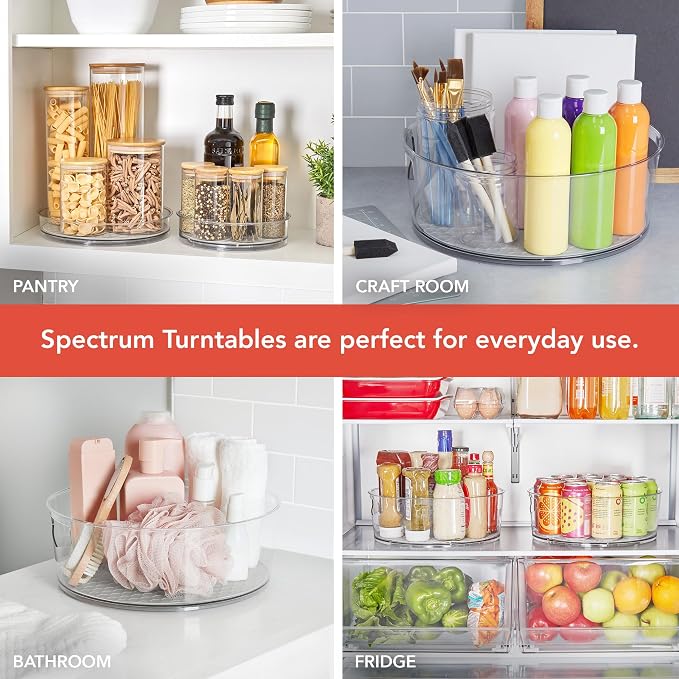 Spectrum XL Lazy Susan Organizer 12.25 in for Large Cabinet Fridge Pantry Table Shelf Bath Kitchen Organization, Oyster Gray Extra Large Rotating Turntable Storage for Condiments Spice Bottles - Image 6