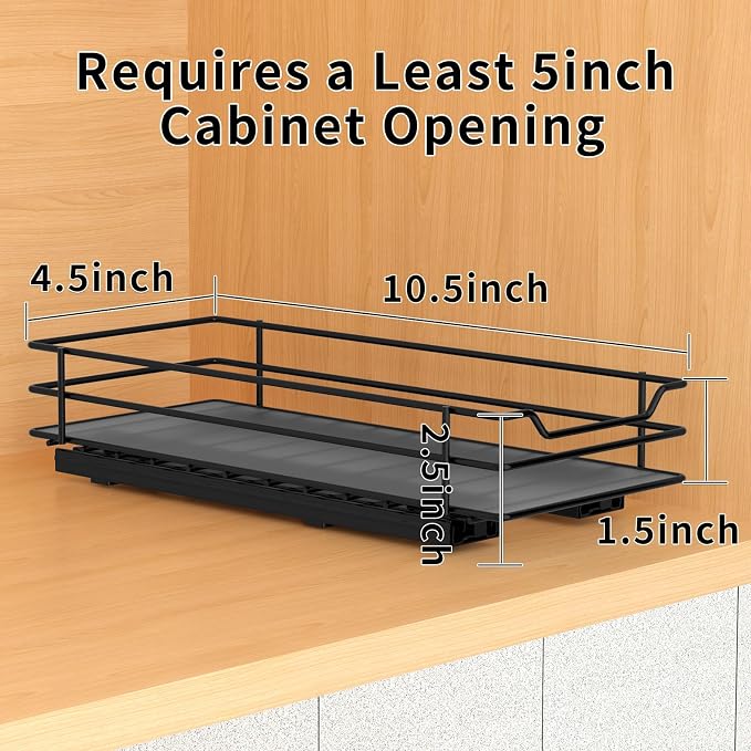 BOIVSHI Pull Out Spice Rack Organizer for Cabinet, Heavy Duty Slide Out Spice Rack Organizer for Kitchen Cabinets and Pantry, Fits Spices, Sauces, Canned Food (4.5''Wx10.5''Dx2.5''H) | 1 Tier Cabinet Spice Organizer, Space-saving for Cabinets, Small Sp... - Image 4