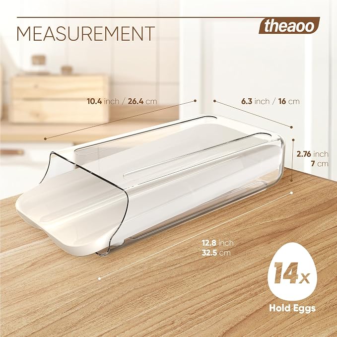 theaoo Egg Holder for Fridge, Automatic Rolling Egg Container, White, 1Pack | Quick Removable Inner Tray For Easy Egg Loading. Stackable Egg Dispenser For Refrigerator Storage And Organization - Image 3