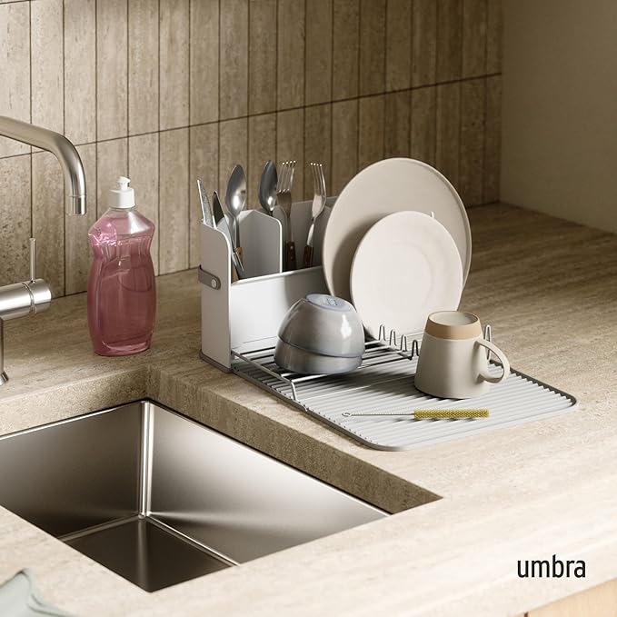 Umbra Sling Dish Drying Rack, Space Saving Foldable Storage, White - Image 2