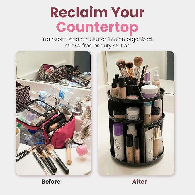 Masirs 360 Rotating Makeup Organizer Countertop, Adjustable Shelf, Black | 360-Degree Rotating Makeup Organizer, Adjustable Shelf Height, Cosmetic Perfume Skincare Storage, Vanity Countertop, Black - Image 5