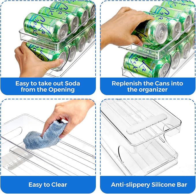 Rolling Soda Can Organizer for Refrigerator Can Dispenser for Fridge Beer Soda Seltzer Pop Can Soda Organizer for 10 Standard Size 11.15oz or 12oz Cans Holder Storage Pantry Organization - Image 7
