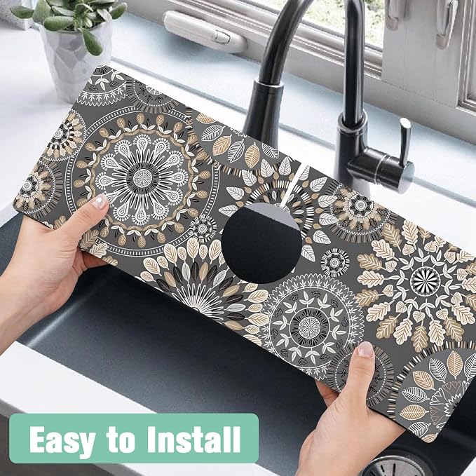 2 Pack Kitchen Sink Splash Guard Faucet Mat 24" X 5.5" Mandala Absorbent Fast Drying Mat Faucet Draining Mat Sink Splash Guard Behind Faucet Drip Catcher for Kitchen Bathroom - Image 5