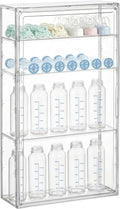 HBlife Baby Bottle Storage Organizer for Wall Countertop Cabinet, 4 Tiers Adjustable Clear Acrylic Bottles Storage Station Case Box Container with 3 Removable Dividers and Magnetic Door, Large by HBlife