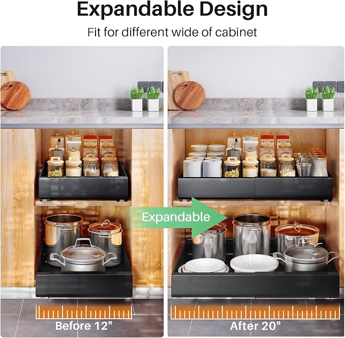 Pull out Cabinet Organizer, Expandable(12"-20") Heavy Duty Slide out Drawer Fixed with Adhesive Nano Film for Pots, Roll out Shelf Storage for Kitchen Base Cabinet Organization, Pantry, Bathroom - Image 8