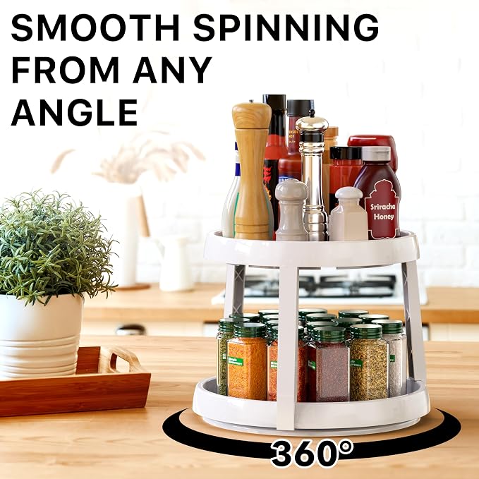 Simple Houseware 2-Tier Lazy Susan Spice Organizer, 10-Inch Diameter, Oak - Image 3