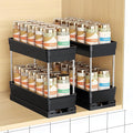 Pull Out Spice Rack Organizer for Cabinet, 2 Pack 2 Tier Sliding Spice Rack | Dual Rail, Slide Out Seasoning Organizer for Kitchen Cabinets, No Drill Installation, Space Saving Cabinet Storage Organizer by Mystozer
