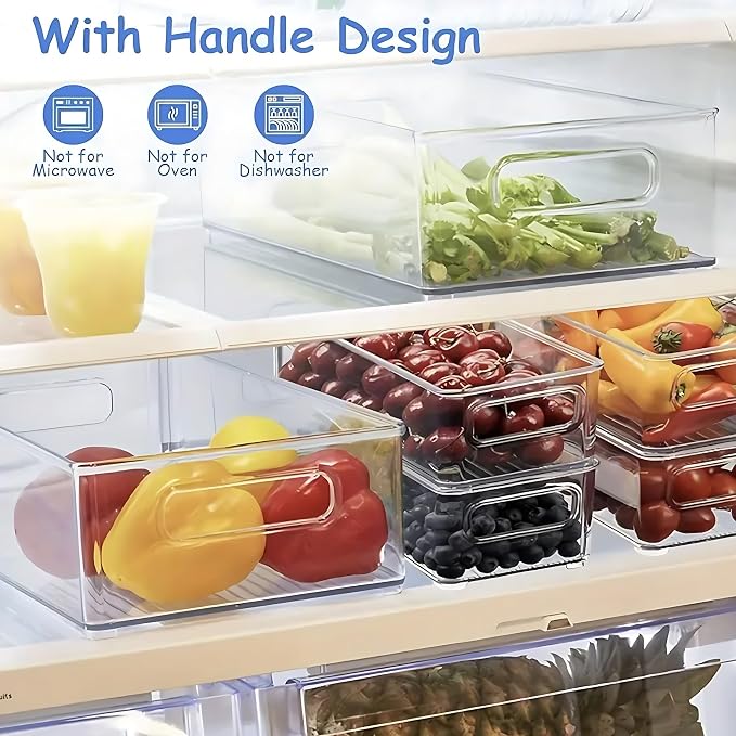 6 Pack Refrigerator Organizer Bins | 3 Sizes Stackable Clear Pantry Storage with Handles for Fridge, Freezer, Shelves, Drawer, Snack Organizer for Home & Kitchen - Image 4