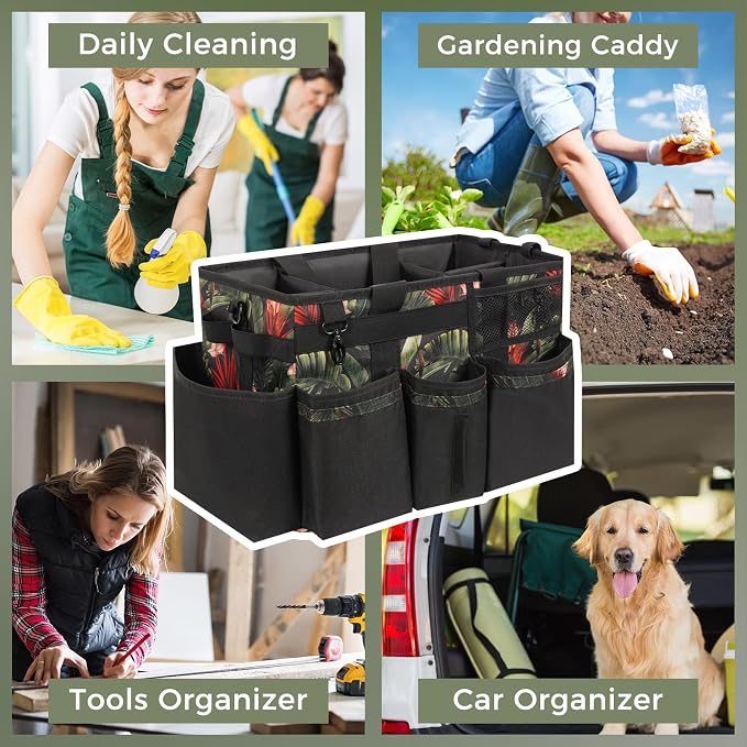 SCAVATA Wearable Cleaning Caddy Organizer With Handle & Shoulder Strap | Multiple Compartments, 4 Foldable Dividers, Portable Cleaning Supplies Tool Storage for Home, Car & Housekeeping, GreenBush - Image 7