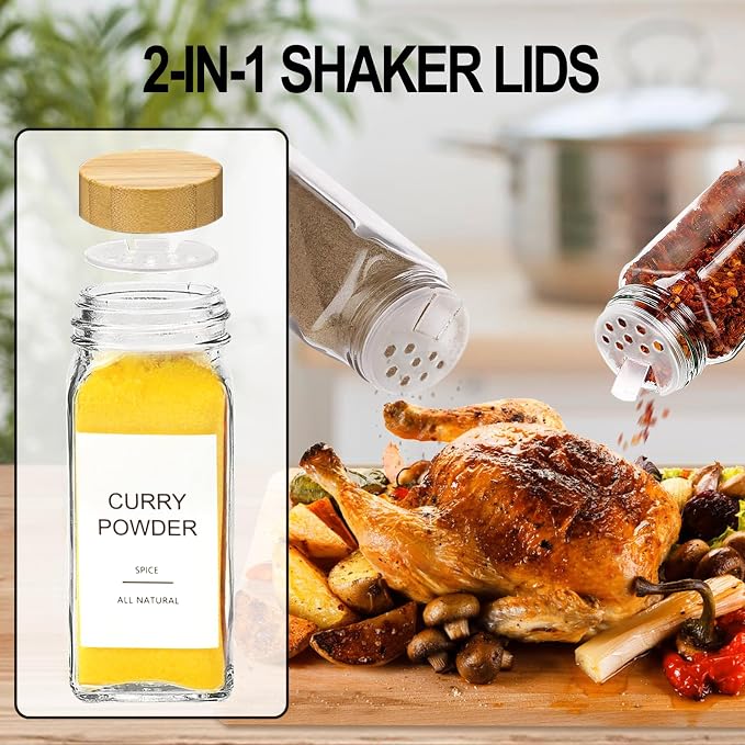 Glass Spice Jars with Bamboo Lid & 398 Label for Cabinet & Drawer Organizer | 24 pcs 4 fl oz Square Spice Bottles With Shaker Lids,Airtight Spice Containers Keep Fresh,Seasoning Containers Organization - Image 5