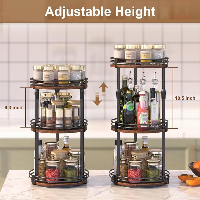Across-Star Lazy-Susan-Organizer-Spice-Rack, 3-Tier Rotating Spice Organizer For Cabinet Pantry, Seasoning Holder Shelf With Adjustable Height, Kitchen Counter Shelf Countertop Organzier - Image 3