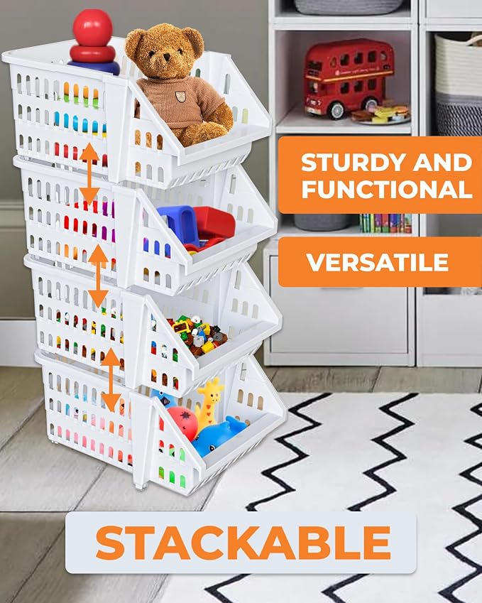 Small Stackable Storage Bins Open Front for Pantry Storage, 8 Pack - White | Sturdy Plastic, Easy Stacking, Open Front Access, Ventilated Sides, Vertical & Space Saving Pantry Organizers and Storage Bin - Image 4