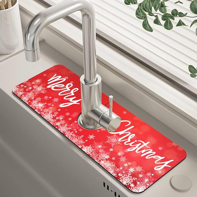 Merry Christmas Snowflake Kitchen Sink Splash Guard Mat Absorbent Fast Drying Mat Faucet Draining Mat Sink Splash Guard Behind Faucet Drip Catcher for Kitchen Bathroom 5.5"×15" by Unknown