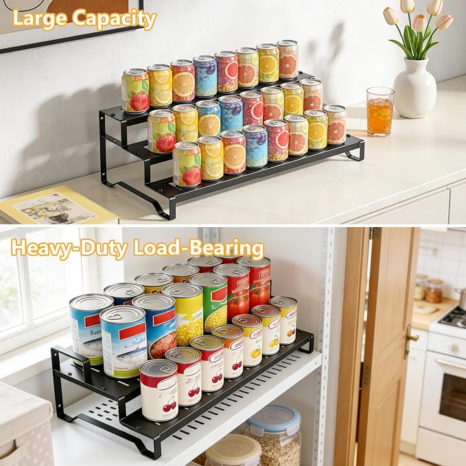Expandable Can Organizer for Pantry, 3 Tier Metal Canned Food Storage | 13"-21" Adjustable Length, Tiered Soda Organizer Hold 21 Cans, Large-Capacity Storage Holder for Kitchen Cabinet Countertop - Image 7