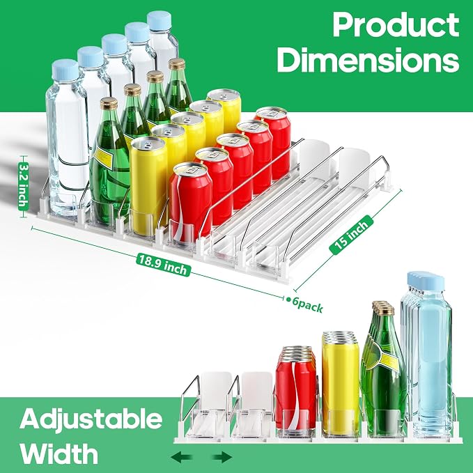 Drink Organizer for Fridge, Automatic Drink Dispenser for Fridge | Fridge Drink Organizer Holds up to 15 Cans, 12-20oz Can Dispenser for Fridge, Soda Can Organizer for Refrigerator, 6 Row - Image 3