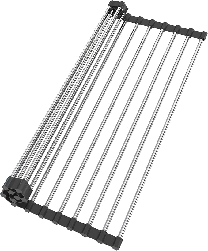 Roll Up Dish Drying Rack for Over Sink -17.5"x11.8" Foldable Stainless Steel Kitchen Drainer, Black by Unknown