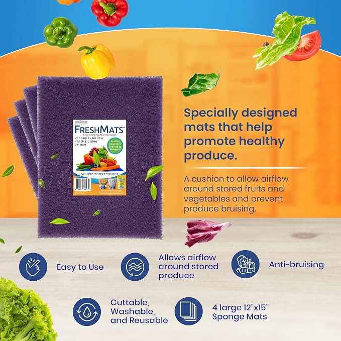 Bluapple FreshMats, Refrigerator Bin Liner, Fridge Drawer Mats, Crisper Life Extender Liner Keeps Produce Fresh Longer, Anti-Bruising, for Air Circulation, Washable & Reusable (4-Mats, 12x15, Purple) - Image 5