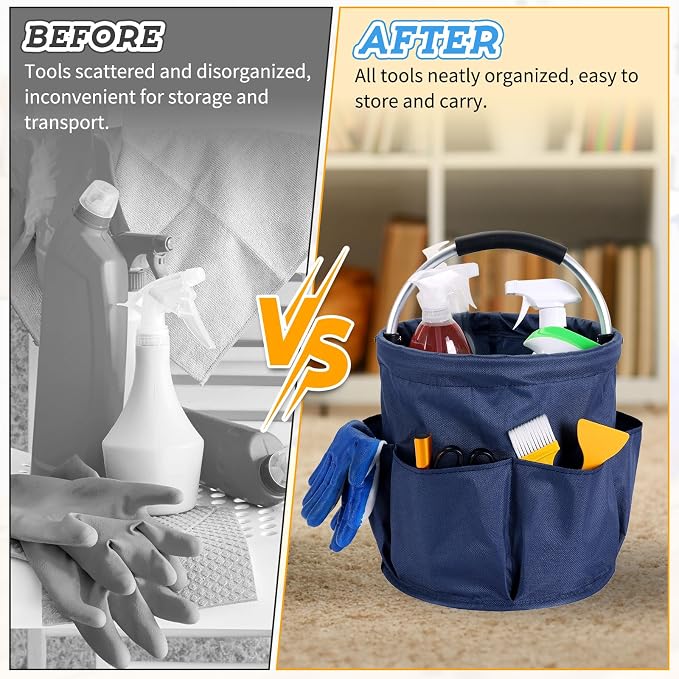 17L Cleaning Caddy with Handle & 6 Pockets, Foldable Cleaning Supply | Portable Shower Caddy, 600D Oxford Fabric Storage Basket for Home, Camping, Gardening, Bathroom - Image 5