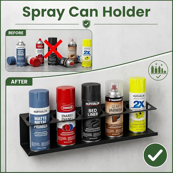 4 Pcs Aerosol Spray Can Holder Rack Organizer for Garage and Shop | Multipurpose Spray Bottle Holder Wall-Mounted, Holds 20 Cans, Steel, Black Powder-Coated, No Assembly Required - Image 5