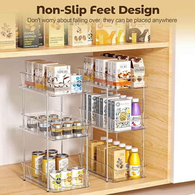 incostar 3 Tier Under Sink Organizer and Storage - Multi-Purpose Stackable Pantry Organizer with Pull-Out Clear Bins and Movable Dividers for Kitchen and Bathroom Cabinet - Image 4