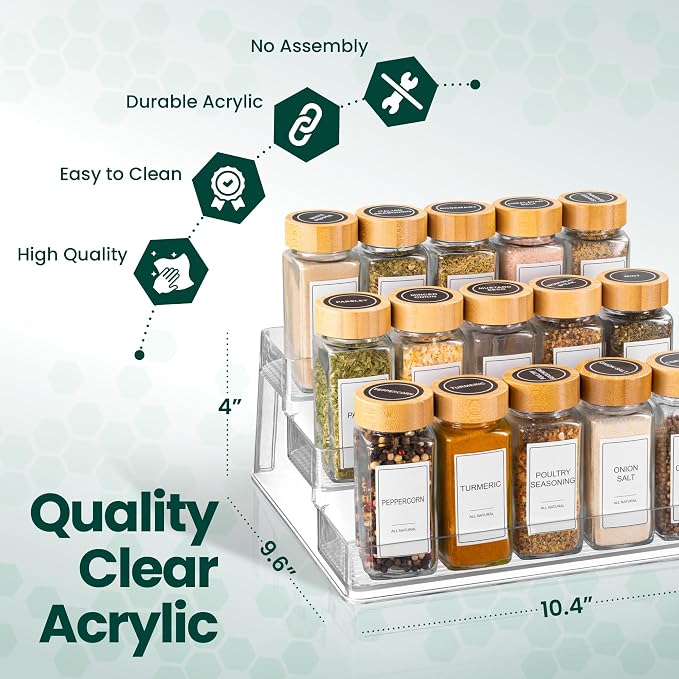 Oizeir Clear Acrylic 3-Tier Spice Rack, Cabinet Pantry Organizer | Clear Acrylic Spice Rack Organizer, 3 Tiers, Deep Shelf, for Cabinet Pantry Countertop, Seasoning Condiment Storage - Image 3